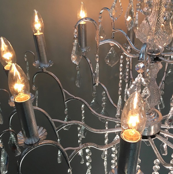 Secondhand 2x Chandeliers French Style Silver with 12x Arms For Sale