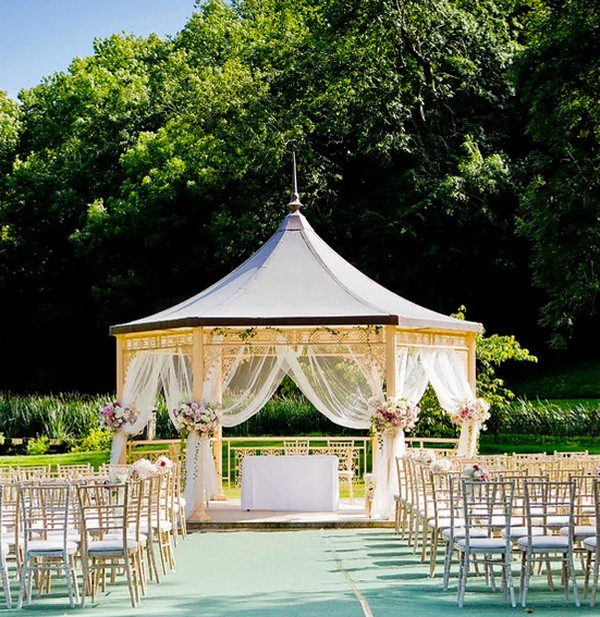Secondhand Used 12x Wedding Pavilion Drapes in Champagne 2.5m Drop For Sale