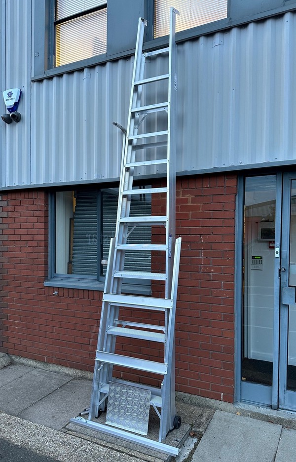 Secondhand Lyte Industrial Strength Aluminium 12-Treads Warehouse Steps 2.93m For Sale