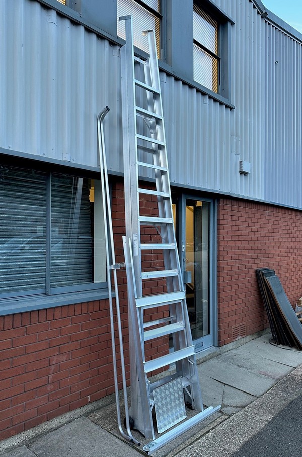 Secondhand Used Lyte Industrial Strength Aluminium 12-Treads Warehouse Steps 2.93m For Sale