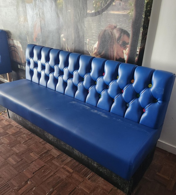 8 to 10 Metres of Blue Leather Benches For Sale