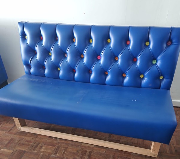 Secondhand Used 8 to 10 Metres of Blue Leather Benches