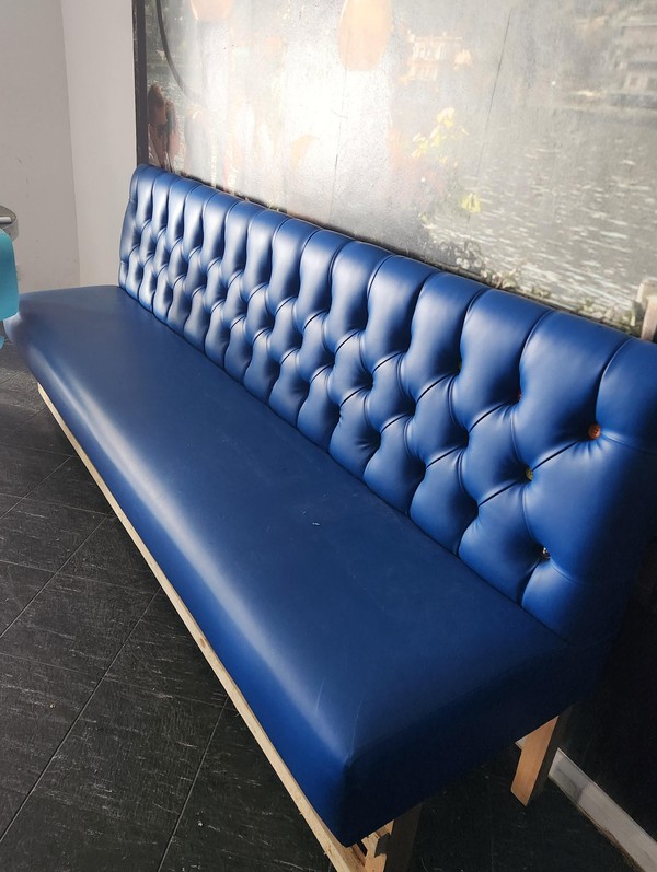 Secondhand Used 8 to 10 Metres of Blue Leather Benches For Sale