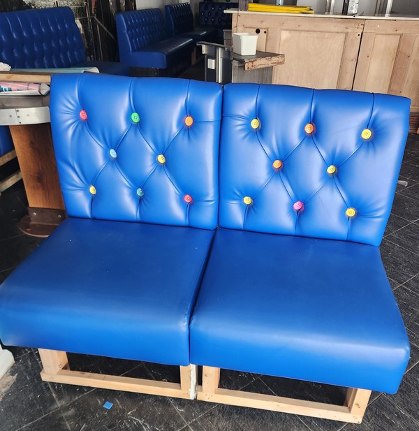 Used 8 to 10 Metres of Blue Leather Benches For Sale