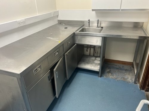 Secondhand Used Stainless Steel Corner Unit with Sink For Sale Secondhand Used Stainless Steel Corner Unit with Sink For Sale