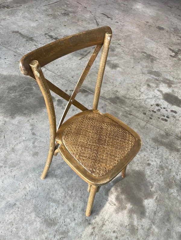 Secondhand 140x Oak Cross-back Chairs with Tie-On Seat Pad For Sale