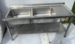 Commercial Stainless Steel Double Bowl Sink Right Hand Drain