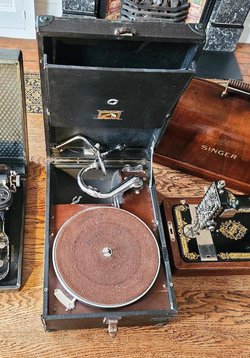 His Master's Voice gramophone record player and needles