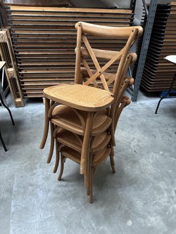 40x Stackable Cross Back Chairs (Light Oak)