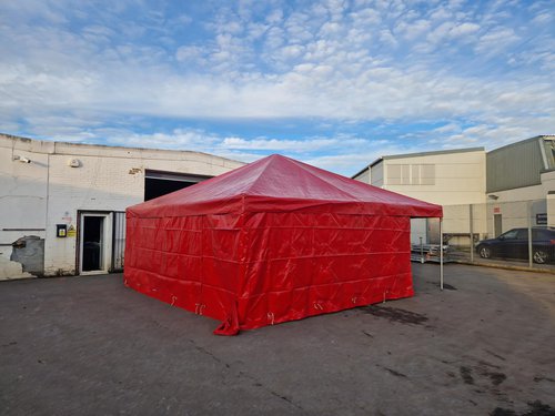 3x Frame Marquees with Red PVC Roof and Walls 3x Frame Marquees with Red PVC Roof and Walls