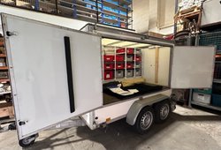 Secondhand Used Twin Axle 1700 GVW Braked Exhibition Trailer with Market Stall Frame and Motor Movers For Sale