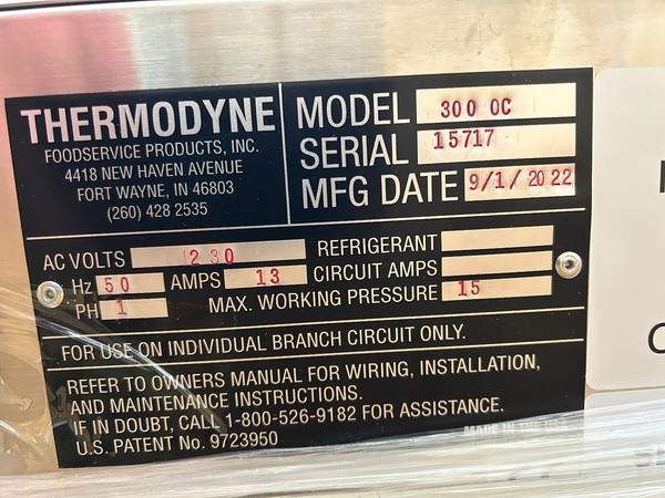 Thermodyne 300 0c makers plate