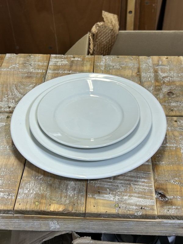 Secondhand Olympia Athena Wide Rimmed Plates White 254mm 202mm 165mm For Sale