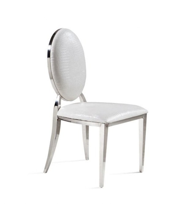 White Pearl Oval Back Snakeskin Effect Dior Dining Chair Leather