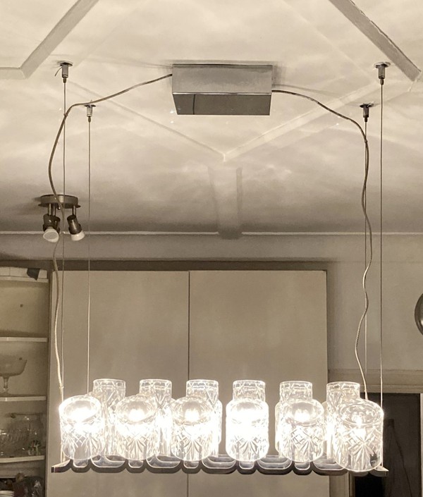 Secondhand Chandelier With Cut Crystal Glasses For Sale
