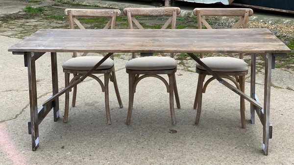 Rustic Farmhouse Trestle Tables and Chairs Sets