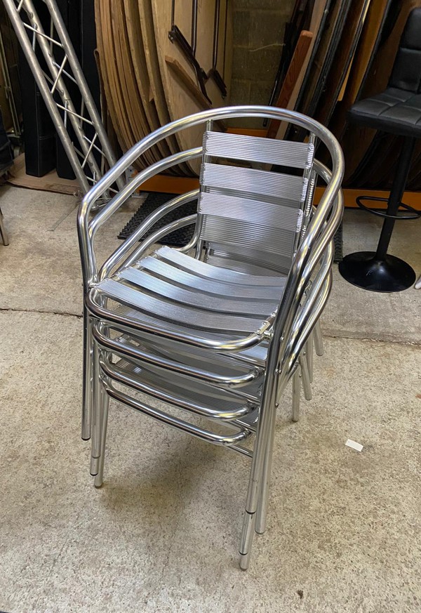 Secondhand Used Chrome Bistro Set, Table And 4 Chairs