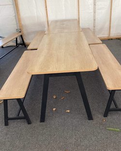 Trestle table with two benches
