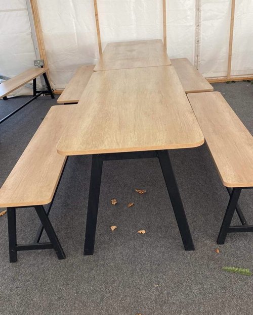 Trestle table with two benches Trestle table with two benches