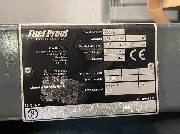 2x Fuel Proof 1000 Litre Fuel Tank