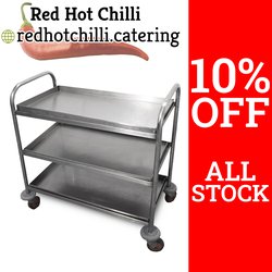 Secondhand 0.95m Stainless Steel 3 Tier Trolley For Sale