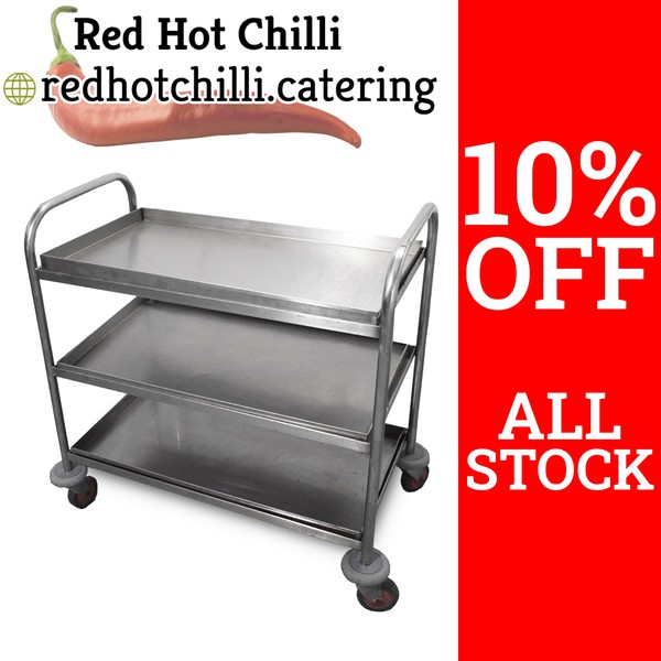 Secondhand 0.95m Stainless Steel 3 Tier Trolley For Sale