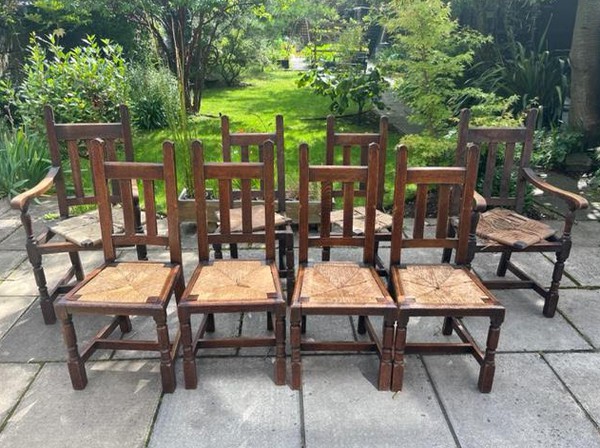 Secondhand 8x Vintage High Back Oak Dining Chairs