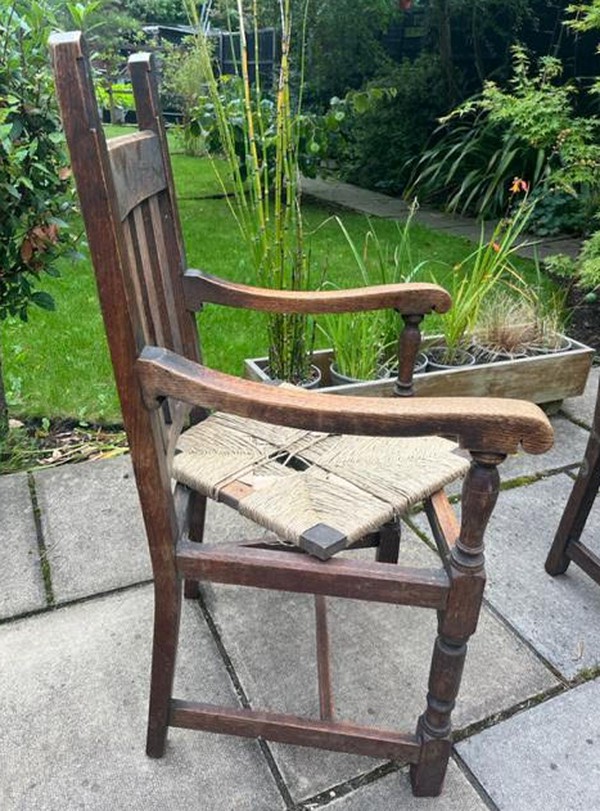Secondhand 8x Vintage High Back Oak Dining Chairs For Sale