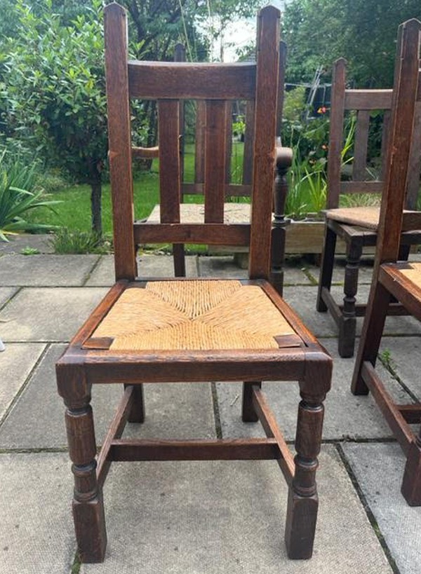 Secondhand Used 8x Vintage High Back Oak Dining Chairs For Sale