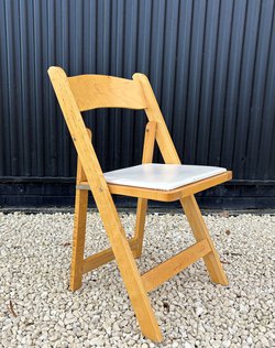 38x Wooden Folding Chairs With Seat Pads For Sale