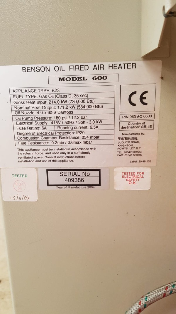 Benson Oil Fired Air Heater