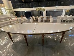 8x White Glossy Top Oval Table Gold Stainless Steel For Sale