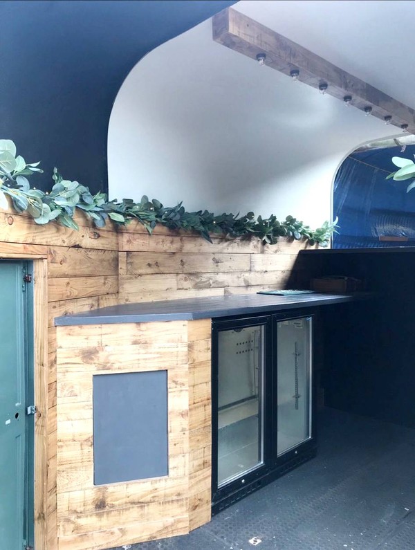Catering trailer with Rustic wood interior