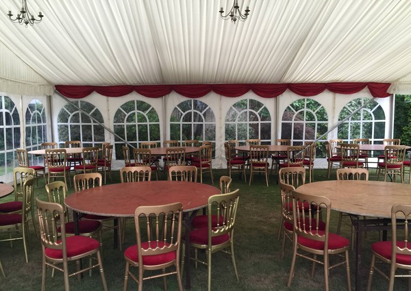 Used Gold Cheltenham Banquet Chairs With Red Pads