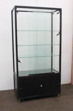 Used 2x Black Framed Glass Display Cabinets For Sale