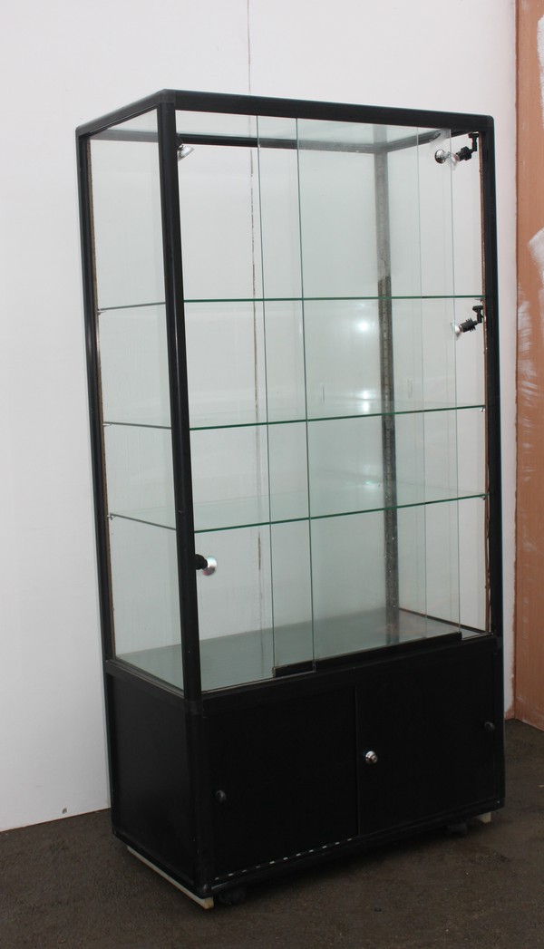 2x Black Framed Glass Display Cabinets