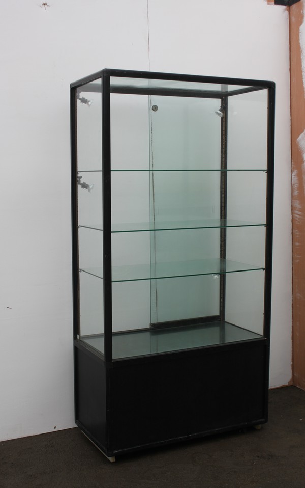 2x Black Framed Glass Display Cabinets For Sale