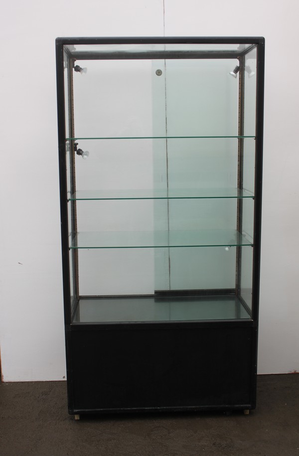 Secondhand 2x Black Framed Glass Display Cabinets For Sale