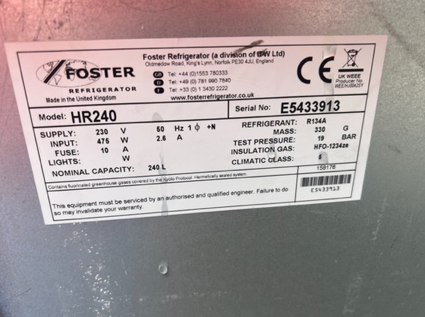 Foster HR240 Under Counter Fridge For Sale