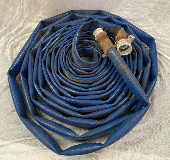 Used Lay Flat Blue Water Hose with Fire Hydrant Style Fittings For Sale
