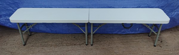 Secondhand Folding Portable 6ft White Benches by Bolero For Sale