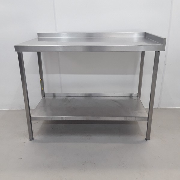 118cm Wide Stainless Steel Table With Shelf For Sale