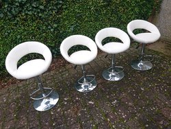 Secondhand High Bar Chairs White Seat and Back Chrome with Footrest For Sale