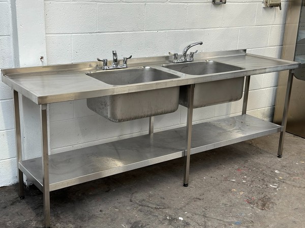 Used 2.4m Double Bowl Sink With Undershelf