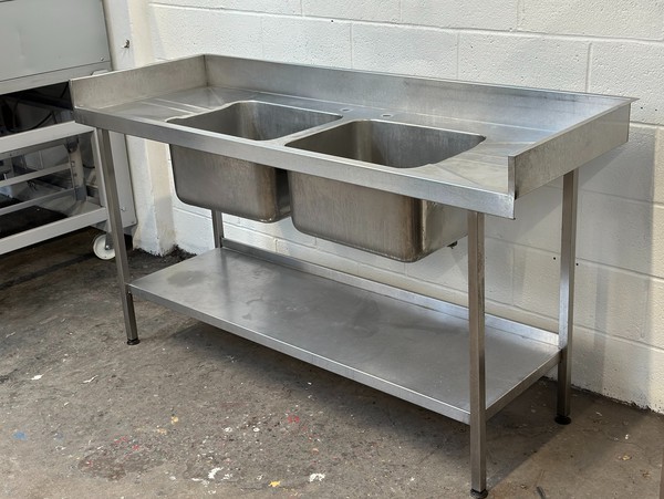 Secondhand 1.8m Double Bowl, Double Drainer Sink For Sale