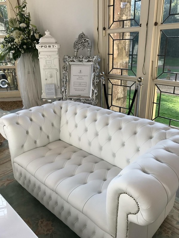 White Leather Chesterfield Sofas, Chairs And Cubes