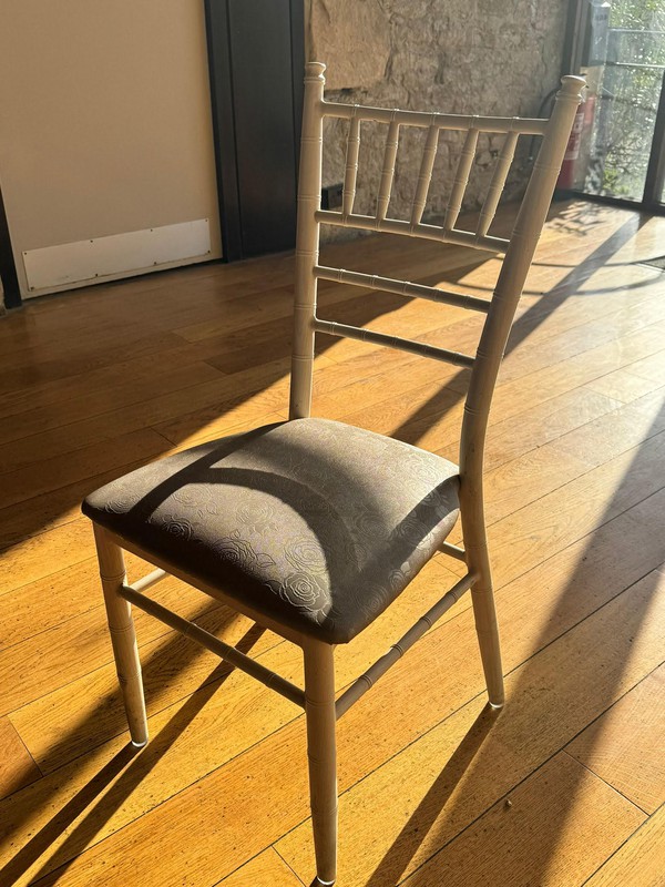 Buy Used Metal Chiavari Chairs with Grey Seat Pads