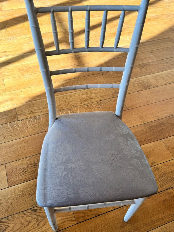 Metal Chiavari Chairs with Grey Seat Pads for sale