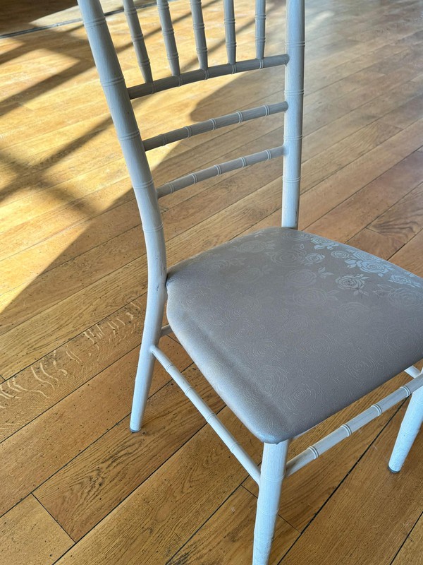 Used Metal Chiavari Chairs with Grey Seat Pads