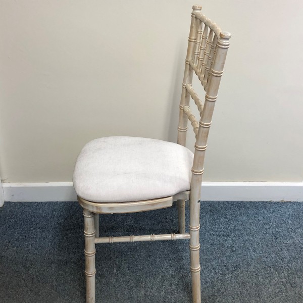 Secondhand Limewash Chaivari Chairs with Ivory Seat Pads For Sale